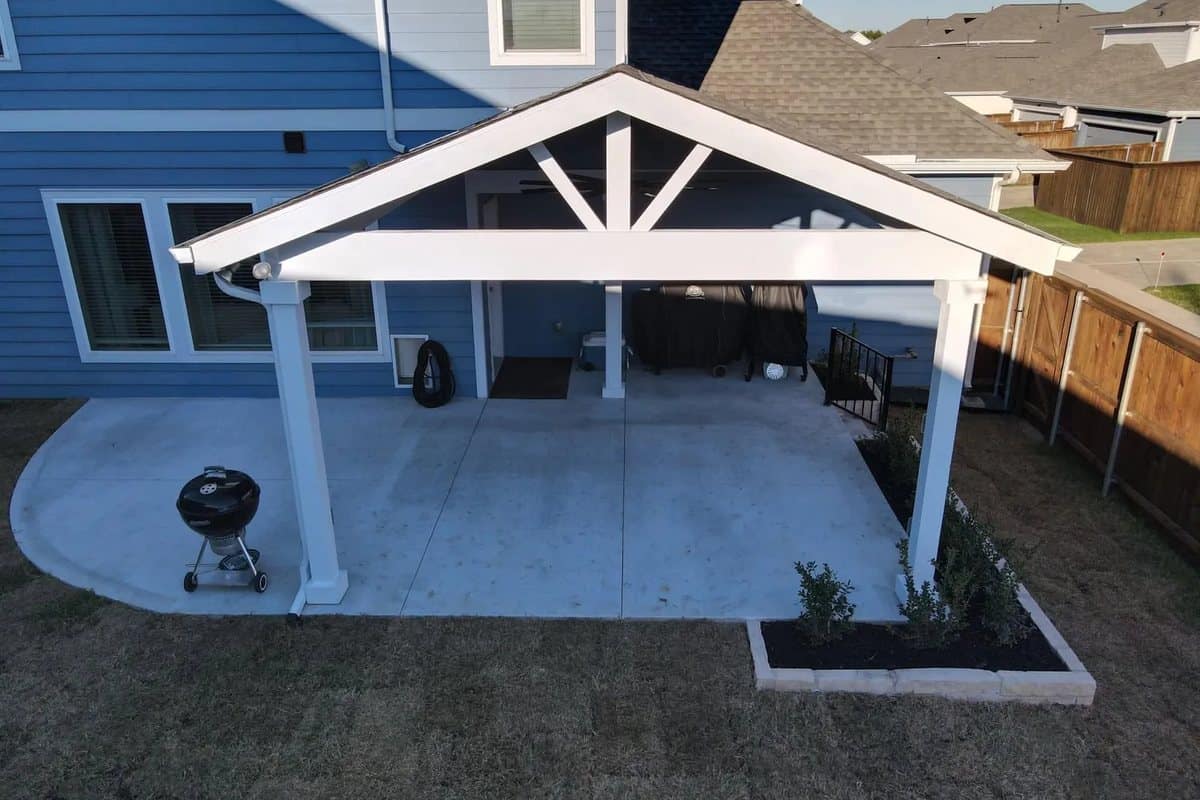 white gable patio cover aerial front