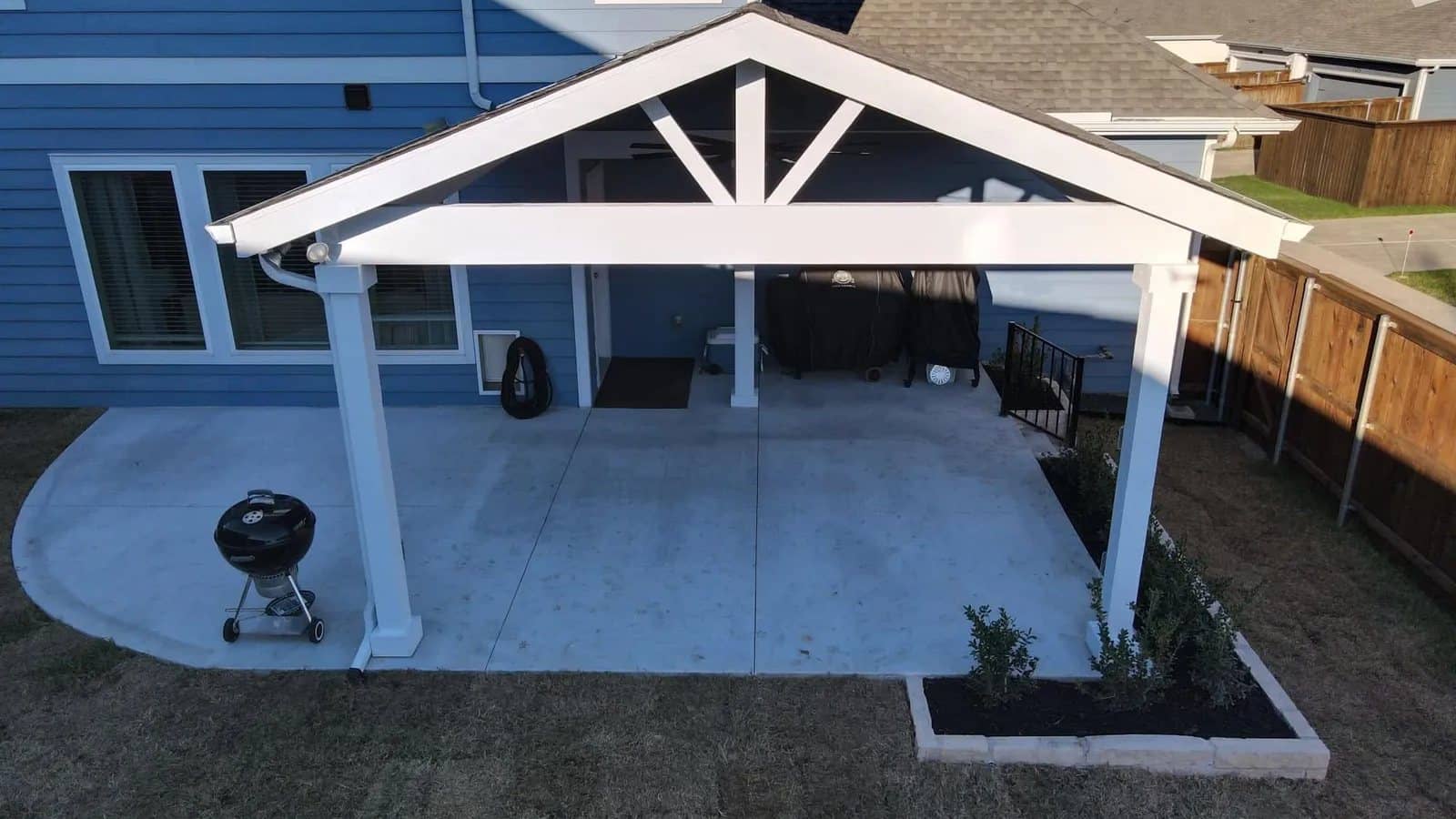 white gable patio cover aerial front